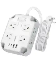 Flat Plug Power Strip Surge Protector, 3-Sided Outlet Extender with 8 AC Sock...