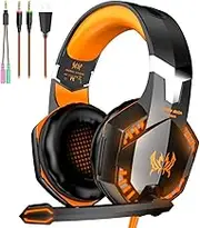 G2000 Gaming Headset, Bass Surround Gaming Headphones with Noise Cancelling Mic, LED Lights, Soft Memory Earmuffs for PS5/ PS4/ Xbox One Controller/Laptop/PC/Mac/Nintendo NES Games-Yellow