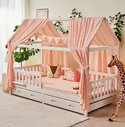 ALAVYA HOME® 3-Piece House Bed Decoration Set with 2 Pieces Bed Canopy I 1 Piece Bunting 300 cm Long for Children's Bed I 100% Organic Muslin Cotton I GOTS Certified I 125 x 350 cm I Light Pink