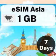 eSIM Asia - 1 GB - 7 Days - Travel eSIM | QR code activation