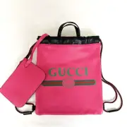 Gucci Hot Pink Leather Trademark Logo Small Drawstring Bag w/Pouch 523586 8163