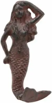 Ebros 6" Tall Cast Iron Rustic Wall Coat Hook Mermaids Hooks for Keys Hats (1)