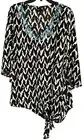 Rafaella Blouse Size 2X Womens Black & White Side Tie Teal Embroidery NEW