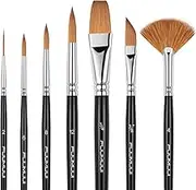Sable Watercolor Brushes Professional Kolinsky Watercolor Artist Paint Brushes 7pcs, Pointed Rounds, Rigger, Long Flat, Dagger, Fan for Watercolor Acrylics Inks Gouache Painting