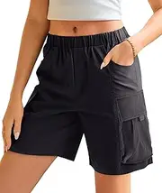 [IVIR] Summer Cargo Shorts Women 8" Bermuda Shorts Knee Length Long Shorts with Pockets Quick Dry Baggy Wide Leg Hiking Shorts