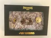 33865 HAWTHORN HAWKS 2014 AFL PREMIERS SET 4 PIN BADGES IN PRESENTATION BOX