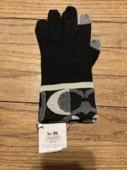 Coach Signature Knit Tech Gloves Cuffed Black One Size New With Tag