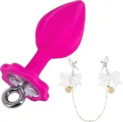 Wearable Luxury Butt Plug Pull Ring Silicone Butt Plug with Adjustable Nipple Clamps Waterproof Anal Sex Toy for Women