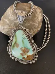 Green Royston Turquoise Necklace Pendant Navajo Sterling Silver 01935