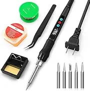 Soldering Iron Kit, 100W Soldering Gun with LED Digital Display, Adjustable Temperature 356-932℉ Solder Kit for Electronics, Includes Soldering Iron Tip, Solder Wire, Stand, Tweezers and Paste, Black