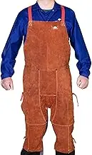 Weldas® STEERSOtuff® premium leather split leg apron, Unique self-balancing strap system, 44-7242, Coffee Brown