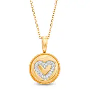 0.05 CT. T.W. Natural Diamond Heart Outline Beaded Frame Disc Pendant in 14K Gold