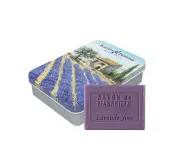 Plantes & Parfums 100g Lavender Marseille soap in a "Lavender" metallic box