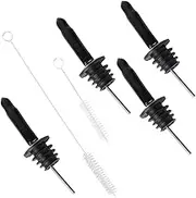 GAROZATION 1Set Cocktail Pourer and Bottle Stopper Set Stainless Steel Wine Nozzle with Silicone Stoppers and Brushes for Easy Pouring and Sealing for Wine Lovers