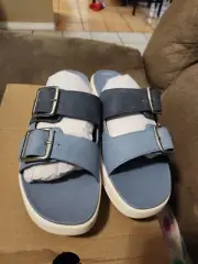 Clarks Cloudsteppers Womens Slide Sandals Drift Buckle Denim