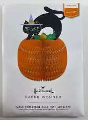 HALLMARK Halloween Honeycomb Cat Pumpkin Paper Wonder Greeting Card/ Envelope