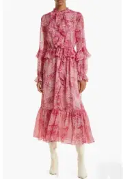 NWT $445 TED BAKER Alissia Botanical Floral Ruffle Long sleeve DRESS TB2