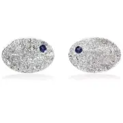 Mens Large Hammered Oval Cufflinks with Blue Sapphires in Sterling Silver