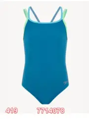 Speedo Girls' Crossback One Piece Swimsuit Aqua Sz14