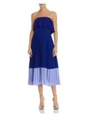 AIDAN MATTOX Womens Blue Overlay Below The Knee Party Fit + Flare Dress 2