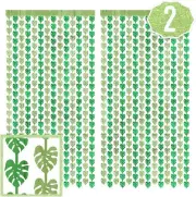 Xo Fetti Jungle Leaf Foil Curtain Set of 2 3x7 ft Safari Theme Party Decor Green