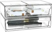 2 Pack Stackable Organizer Container, Detachable Desktop Clear Organizer With Drawer Compartments for Organizing Bedroom, Living Room, Household