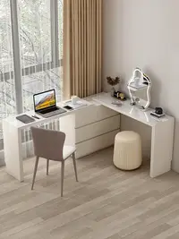 在飛比找松果購物優惠-簡約時尚 L型電腦桌書桌組合雙人長書桌臥室床尾收納櫃一體多種