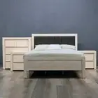 Coastal Upholstered 4 Pcs Bedroom Set with Bedside Table and Chest of Drawers
