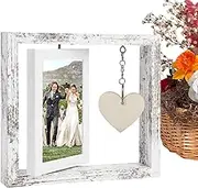 Rotating Photo Frame - Creative Double Sided Rotating Photo Frame, 6 Inch Wooden Frame, Display Stand, Mother's Day , Christmas , New Year , Wrapped MDF Paper