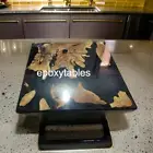 Black Square Epoxy Resin Cafeteria Coffee Table Top Handmade Wooden Live Edge De