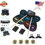 Portable Roll-Up 9-Pad Drum Machine with Built-In Speaker - Travel-Friendly Fun!