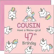 47th Cousin Birthday Card - Funny Cat Cute Cousin's Birthday Card for 47 Year old forty forty seven, forty seventh