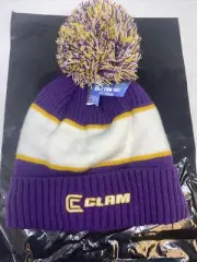 Clam Ice Armor Knit Pom Hat Fleece Lined Purple & Gold, New with Tags