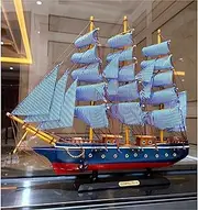 50CM Sailboat Model Wooden Decorative Desk Men Boys Holiday Gifts Children's Room Blue Decorative Arts and Crafts Toys