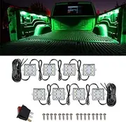 NBWDY 8Pcs LED Truck Bed Light Kit,Rear Work Box Lighting Kit,Cargo Pickup Bed Light,Side Marker Light,Rail Lights Rock Light for Car RV w/Switch,Green