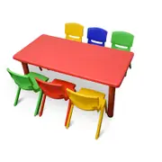 Adjustable Large Red Kid's Table with 6 Mixed Chairs