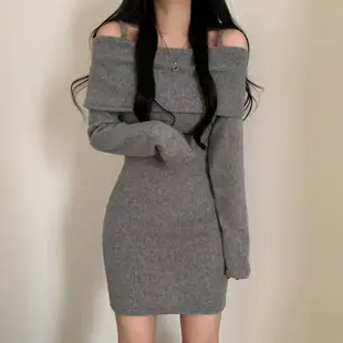【Codibook】韓國 moodloveroom 露肩貼身短洋裝［預購］及膝洋裝 針織洋裝 女裝