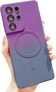 [RUNGOS] for Samsung S21 Ultra Case MagSafe, with Camera Lens Protectors (Stable Magnetic) [All Round Protection] Soft Shockproof for Samsung Galaxy S21 Ultra Case, Stylish Gradient Purple to Gray