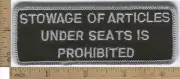 Vintage Airplane Embroidered Patch, Stowage of Articles Under Seat is Prohibited