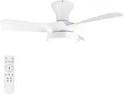 Soilsiu Ceiling Fans with Lights Remote, 32 Inch Low Profile Ceiling Fan with 3 Colors and 6 Speeds Options, 3 Blades Fans Lamp for Ktichen Bedroom Dinning Room Patio(White)
