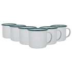 6x White Enamel Mugs Steel Outdoor Camping Tea Coffee Cup 375ml Green