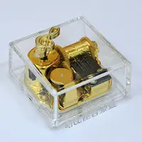 在飛比找蝦皮商城優惠-【哈比屋音樂盒】透明金色方型音樂盒