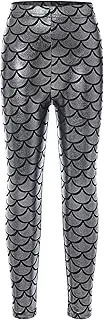 [FEESHOW] Girls Shiny Leggings Metallic Fish Scale Pants Dance Leggings Trainning Pants Pantyhose Cosplay Costume