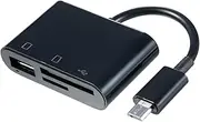 3-in-1 Micro USB to Usb2.0+Sd+Tf Adapter Micro USB OTG to Usb2.0 Adapter Sd Tf Micro Sd Card Reader for Micro USB Devices, Black Black