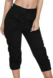 [WAJCSHFS] Pants for Women Hiking Casual Pants Baggy Lightweight Pants for Women Cargo Capris Pants with Pockets, Z01-black