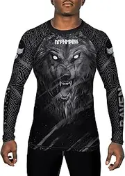 [Raven Fightwear] Men's Nordic Wolf Warrior Ulfhedinn 2.0 BJJ Rash Guard Long Sleeve MMA Black Edition