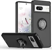 Google Pixel 7 Case, EabHulie Ring Holder Stand Translucent Back Soft Bumper Hybrid Cover for Google Pixel 7 Black
