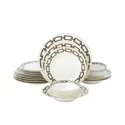 “Abbey” 20-Piece Bone China Dinnerware Set, Service for 4, Black and