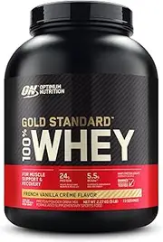 OPTIMUM NUTRITION Gold Standard 100% Whey Protein Powder, French Vanilla, 2.27kg - [2024/2025 plastic neck band packaging may vary]