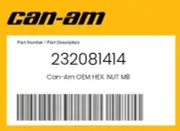 Can Am Genuine Hex. Nut M8 - 232081414